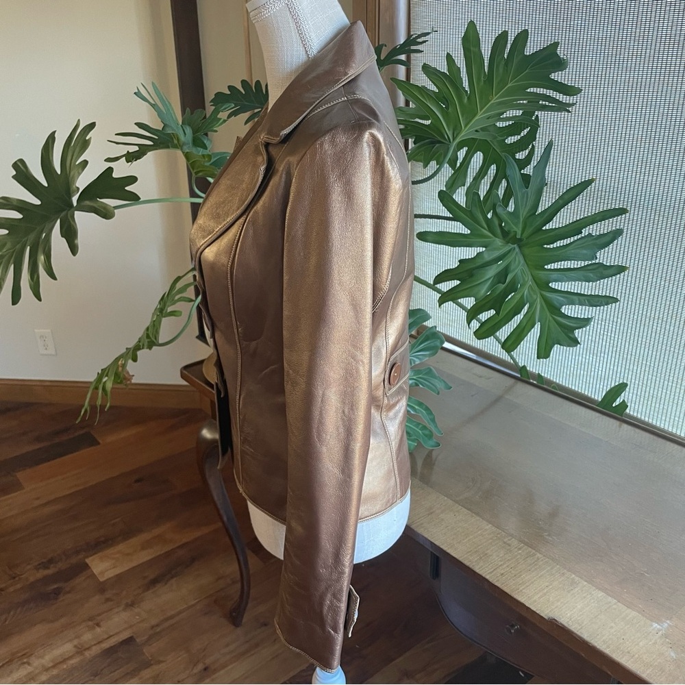 Metallic Bronze Leather Blazer Jacket - Women's - Picture 2 of 11